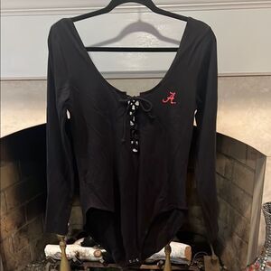Victoria’s Secret PINK Collegiate Collection Black Lace-Up W Bodysuit Size large